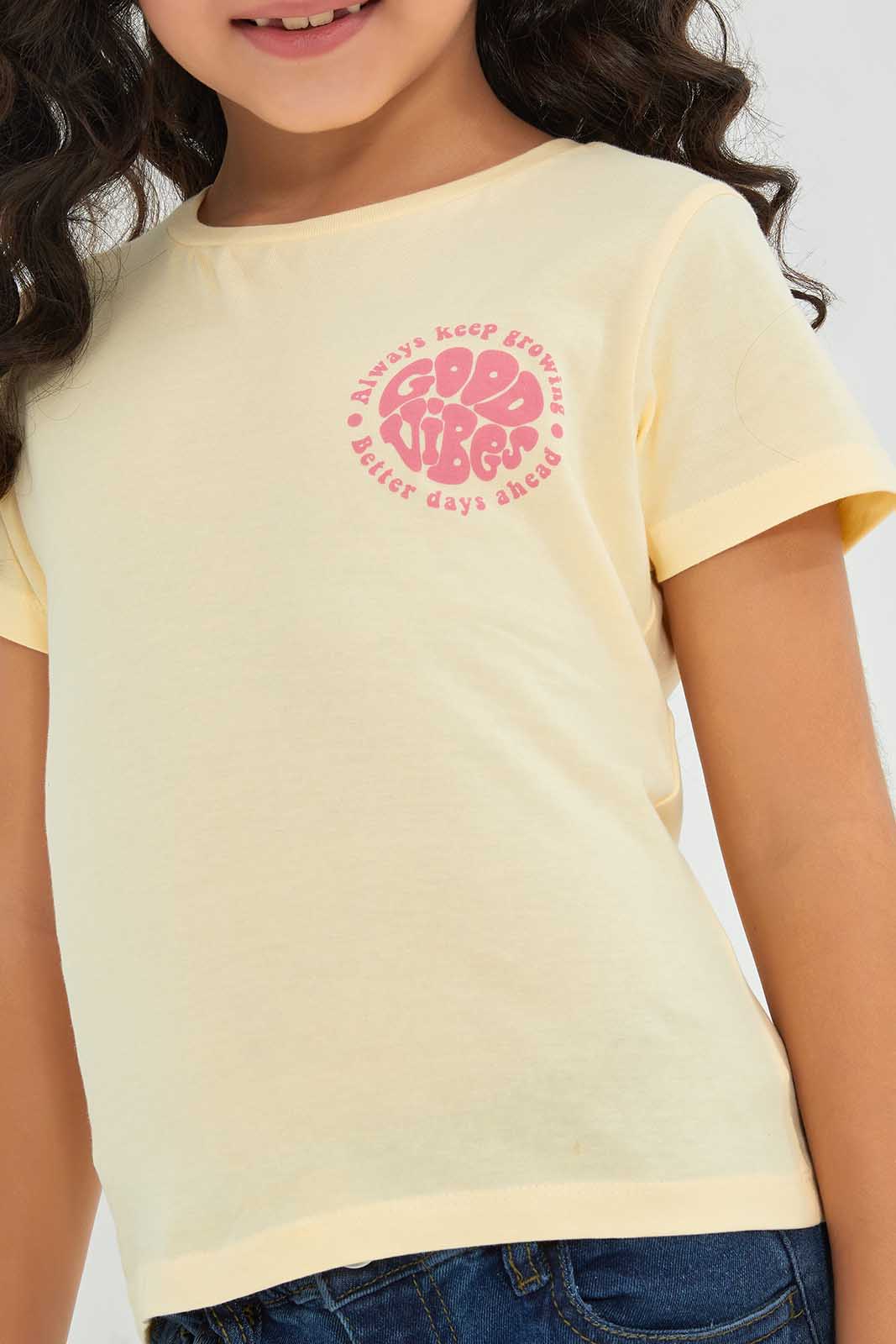 Redtag-Badic-Tee---Soft-Yellow-Play-Category:T-Shirts,-Colour:Yellow,-Deals:New-In,-Filter:Girls-(2-to-8-Yrs),-GIR-T-Shirts,-New-In-GIR-APL,-Non-Sale,-Section:Girls-(0-to-14Yrs),-TBL,-W22A-Girls-2 to 8 Years
