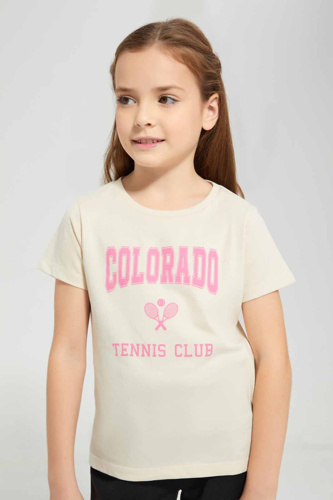 Redtag-Basic-Tee---Slogan-Cream-Category:T-Shirts,-Colour:Cream,-Deals:New-In,-Filter:Girls-(2-to-8-Yrs),-GIR-T-Shirts,-New-In-GIR-APL,-Non-Sale,-Section:Girls-(0-to-14Yrs),-TBL,-W22A-Girls-2 to 8 Years