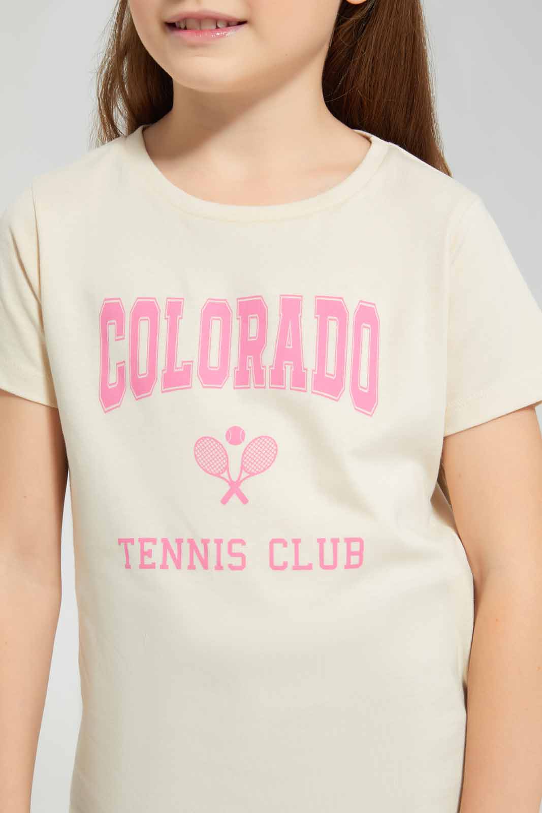 Redtag-Basic-Tee---Slogan-Cream-Category:T-Shirts,-Colour:Cream,-Deals:New-In,-Filter:Girls-(2-to-8-Yrs),-GIR-T-Shirts,-New-In-GIR-APL,-Non-Sale,-Section:Girls-(0-to-14Yrs),-TBL,-W22A-Girls-2 to 8 Years