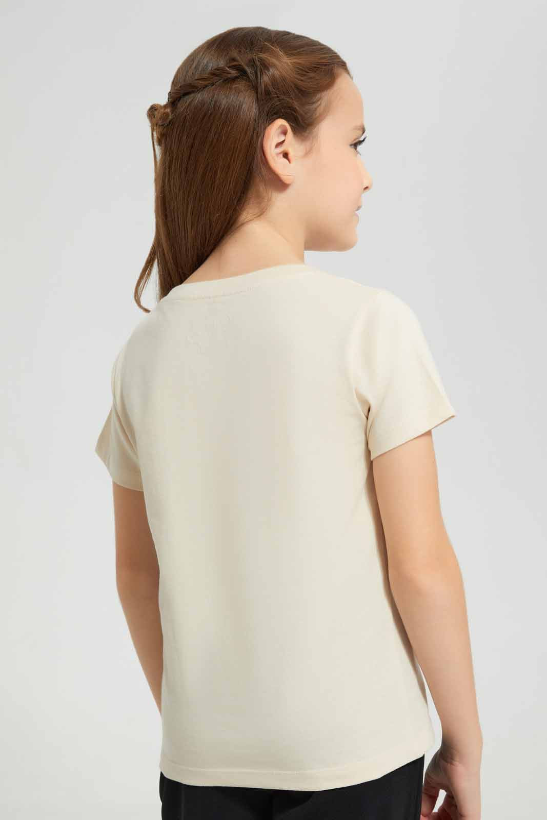 Redtag-Basic-Tee---Slogan-Cream-Category:T-Shirts,-Colour:Cream,-Deals:New-In,-Filter:Girls-(2-to-8-Yrs),-GIR-T-Shirts,-New-In-GIR-APL,-Non-Sale,-Section:Girls-(0-to-14Yrs),-TBL,-W22A-Girls-2 to 8 Years