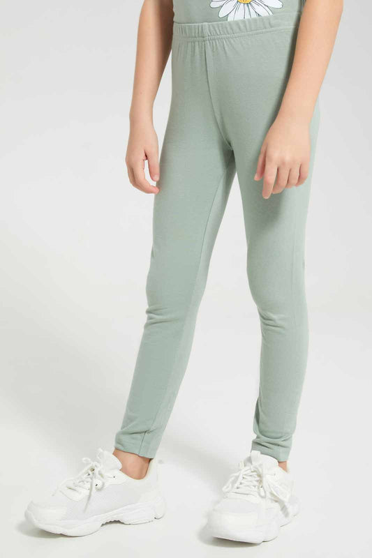 Redtag-Basic-Legging---Sage-Category:Jeggings,-Colour:Grey,-Deals:New-In,-Filter:Girls-(2-to-8-Yrs),-GIR-Jeggings,-New-In-GIR-APL,-Non-Sale,-Section:Girls-(0-to-14Yrs),-TBL,-W22A-Girls-2 to 8 Years