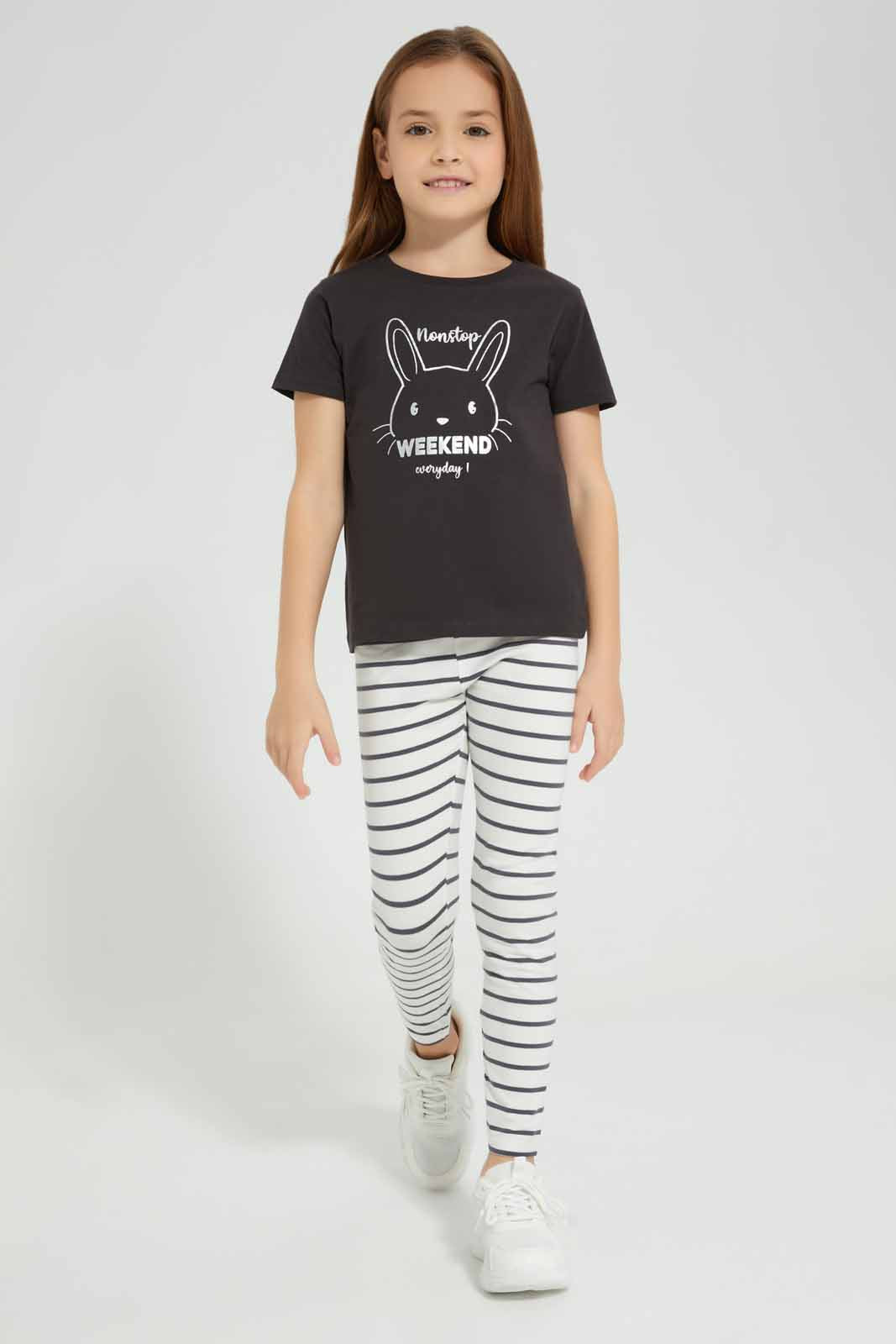 Redtag-Basic-Legging---White-/-Chrcoal-Stripe-Category:Jeggings,-Colour:White,-Deals:New-In,-Filter:Girls-(2-to-8-Yrs),-GIR-Jeggings,-New-In-GIR-APL,-Non-Sale,-Section:Girls-(0-to-14Yrs),-TBL,-W22A-Girls-2 to 8 Years