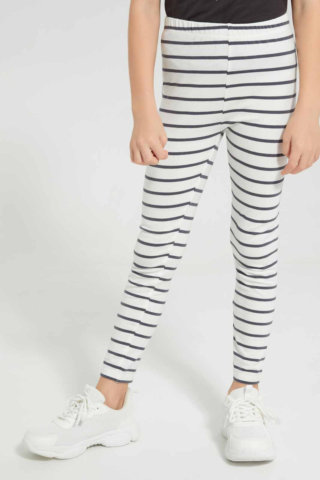 Redtag-Basic-Legging---White-/-Chrcoal-Stripe-Category:Jeggings,-Colour:White,-Deals:New-In,-Filter:Girls-(2-to-8-Yrs),-GIR-Jeggings,-New-In-GIR-APL,-Non-Sale,-Section:Girls-(0-to-14Yrs),-TBL,-W22A-Girls-2 to 8 Years