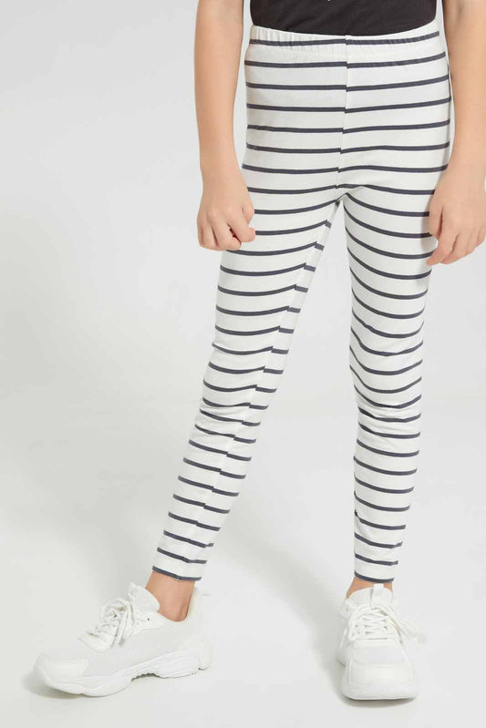 Redtag-Basic-Legging---White-/-Chrcoal-Stripe-Category:Jeggings,-Colour:White,-Deals:New-In,-Filter:Girls-(2-to-8-Yrs),-GIR-Jeggings,-New-In-GIR-APL,-Non-Sale,-Section:Girls-(0-to-14Yrs),-TBL,-W22A-Girls-2 to 8 Years