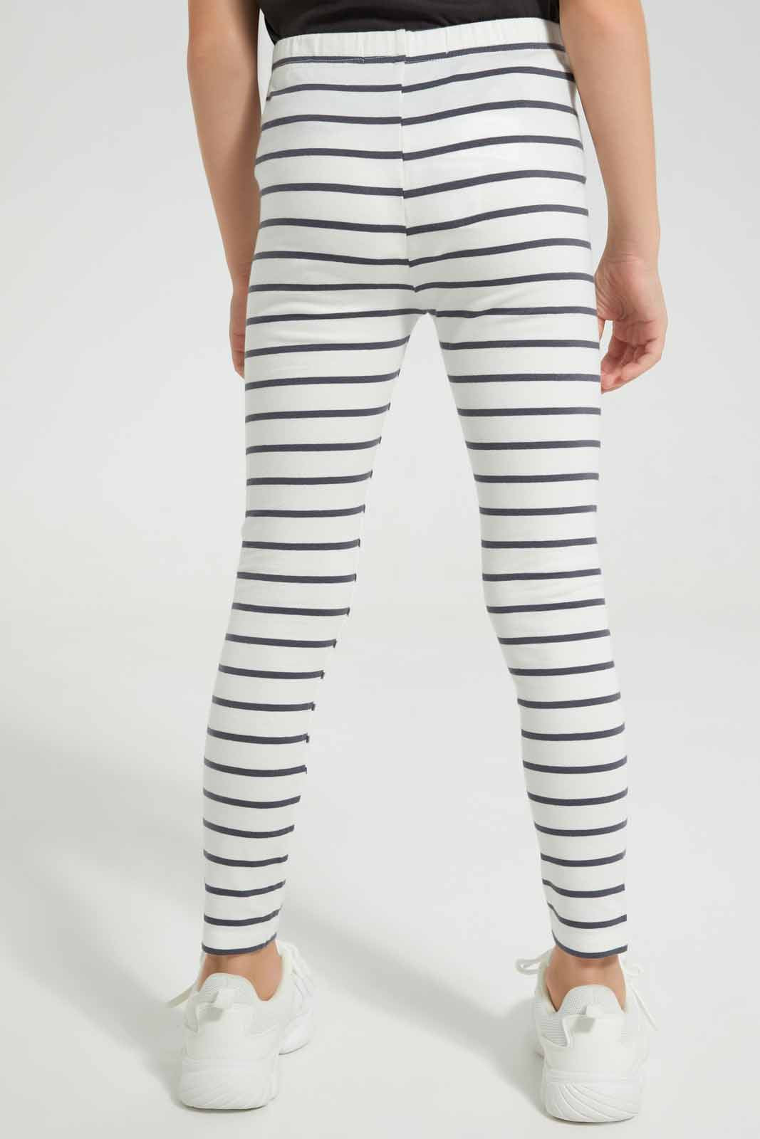 Redtag-Basic-Legging---White-/-Chrcoal-Stripe-Category:Jeggings,-Colour:White,-Deals:New-In,-Filter:Girls-(2-to-8-Yrs),-GIR-Jeggings,-New-In-GIR-APL,-Non-Sale,-Section:Girls-(0-to-14Yrs),-TBL,-W22A-Girls-2 to 8 Years