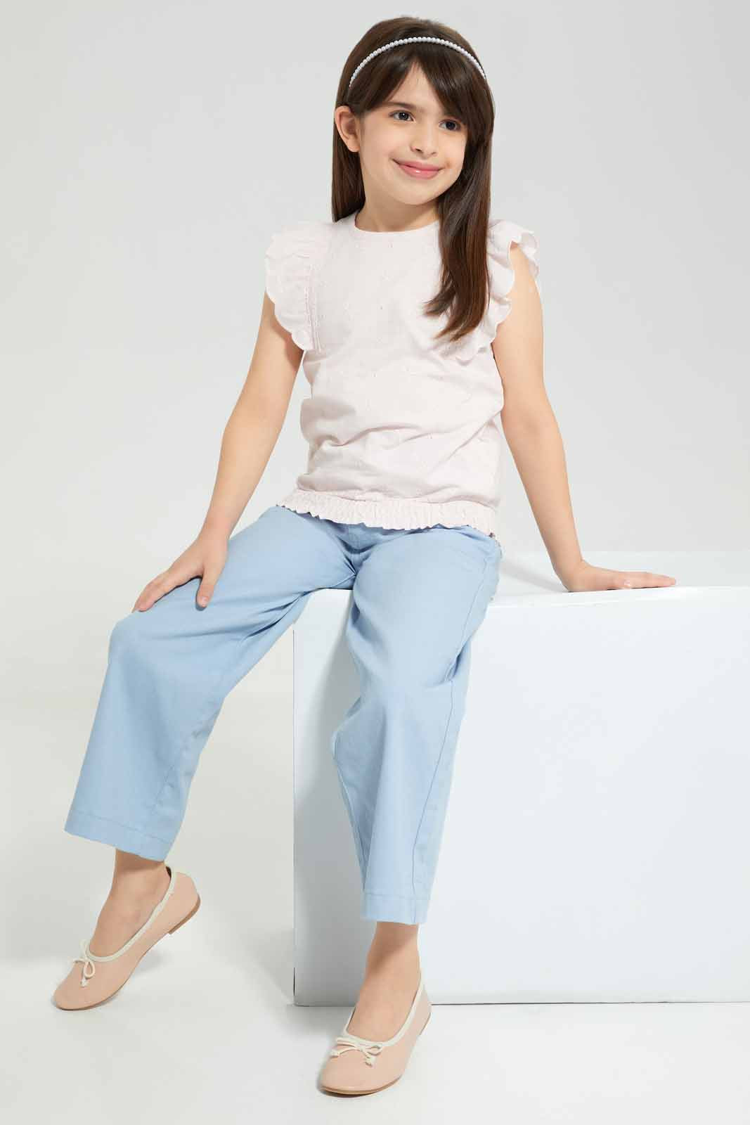 Redtag-Pink-Schiffly-Blouse-Category:Blouses,-Colour:Apricot,-Deals:New-In,-Filter:Girls-(2-to-8-Yrs),-GIR-Blouses,-New-In-GIR-APL,-Non-Sale,-Section:Girls-(0-to-14Yrs),-W22A-Girls-2 to 8 Years