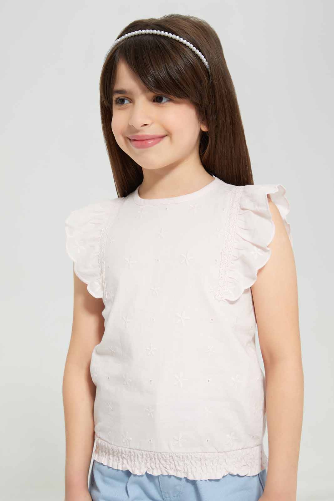 Redtag-Pink-Schiffly-Blouse-Category:Blouses,-Colour:Apricot,-Deals:New-In,-Filter:Girls-(2-to-8-Yrs),-GIR-Blouses,-New-In-GIR-APL,-Non-Sale,-Section:Girls-(0-to-14Yrs),-W22A-Girls-2 to 8 Years