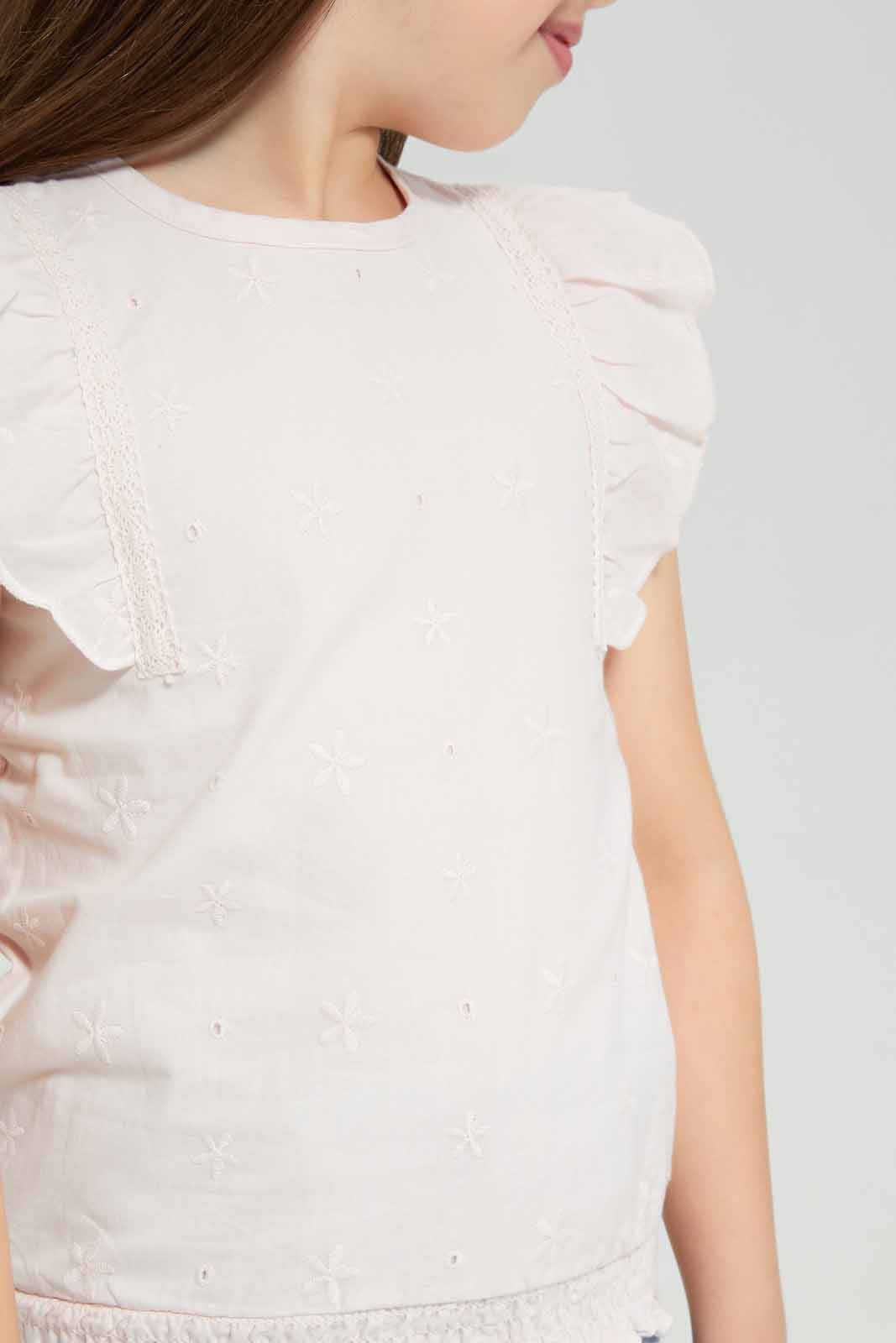 Redtag-Pink-Schiffly-Blouse-Category:Blouses,-Colour:Apricot,-Deals:New-In,-Filter:Girls-(2-to-8-Yrs),-GIR-Blouses,-New-In-GIR-APL,-Non-Sale,-Section:Girls-(0-to-14Yrs),-W22A-Girls-2 to 8 Years