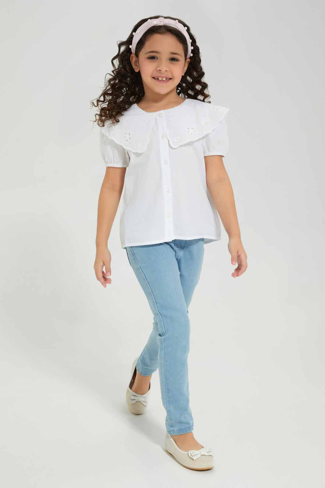 Redtag-White-Collar-Blouse-Category:Blouses,-Colour:White,-Deals:New-In,-Filter:Girls-(2-to-8-Yrs),-GIR-Blouses,-New-In-GIR-APL,-Non-Sale,-Section:Girls-(0-to-14Yrs),-W22A-Girls-2 to 8 Years