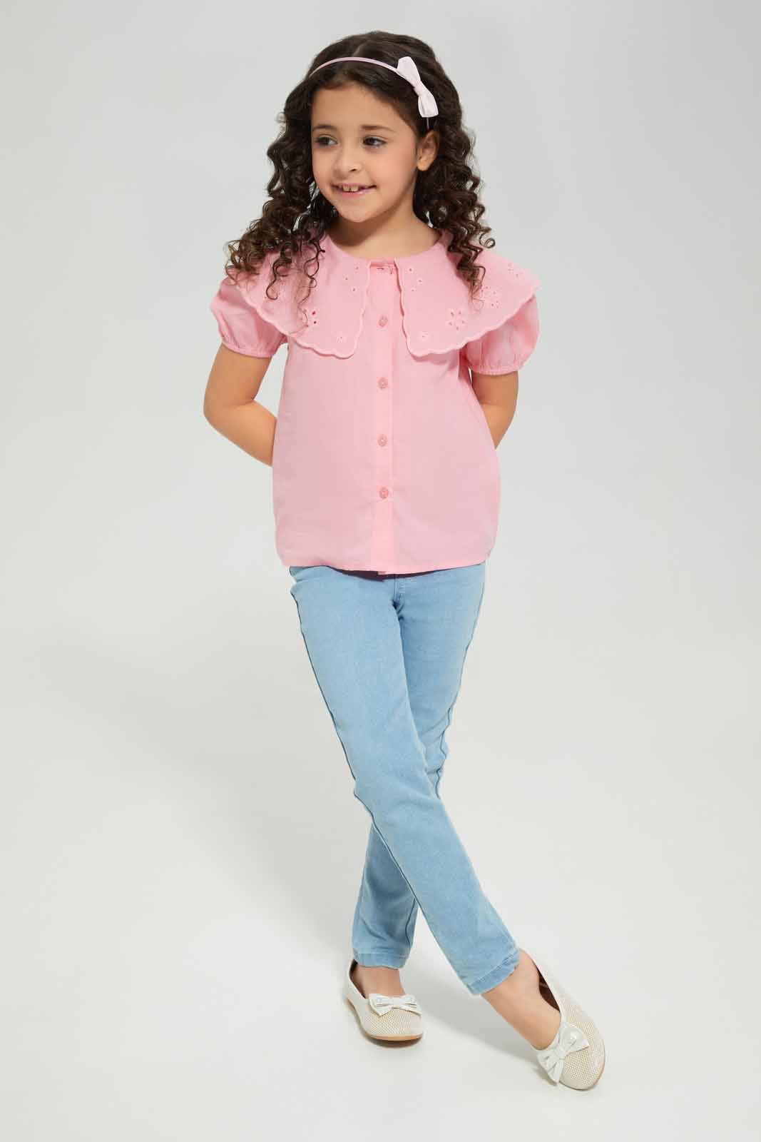 Redtag-Pale-Pink-Collar-Blouse-Category:Blouses,-Colour:Apricot,-Deals:New-In,-Filter:Girls-(2-to-8-Yrs),-GIR-Blouses,-New-In-GIR-APL,-Non-Sale,-Section:Girls-(0-to-14Yrs),-W22A-Girls-2 to 8 Years