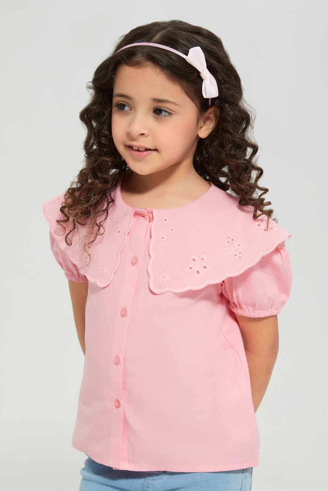 Redtag-Pale-Pink-Collar-Blouse-Category:Blouses,-Colour:Apricot,-Deals:New-In,-Filter:Girls-(2-to-8-Yrs),-GIR-Blouses,-New-In-GIR-APL,-Non-Sale,-Section:Girls-(0-to-14Yrs),-W22A-Girls-2 to 8 Years