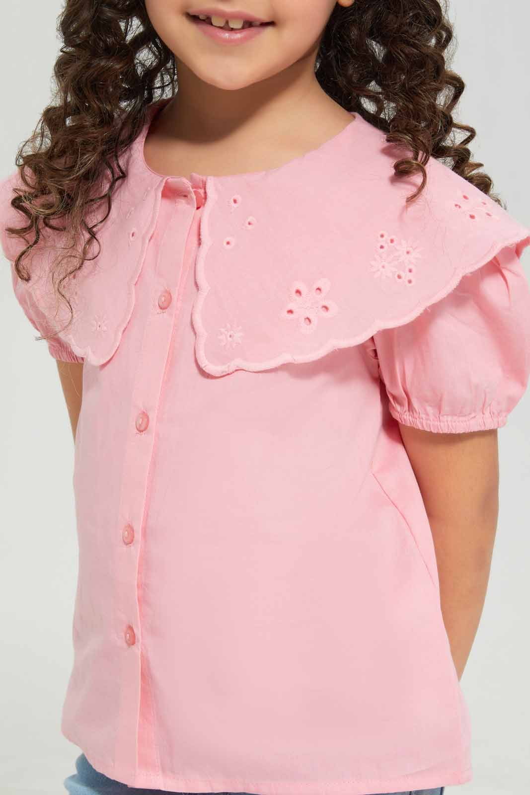 Redtag-Pale-Pink-Collar-Blouse-Category:Blouses,-Colour:Apricot,-Deals:New-In,-Filter:Girls-(2-to-8-Yrs),-GIR-Blouses,-New-In-GIR-APL,-Non-Sale,-Section:Girls-(0-to-14Yrs),-W22A-Girls-2 to 8 Years
