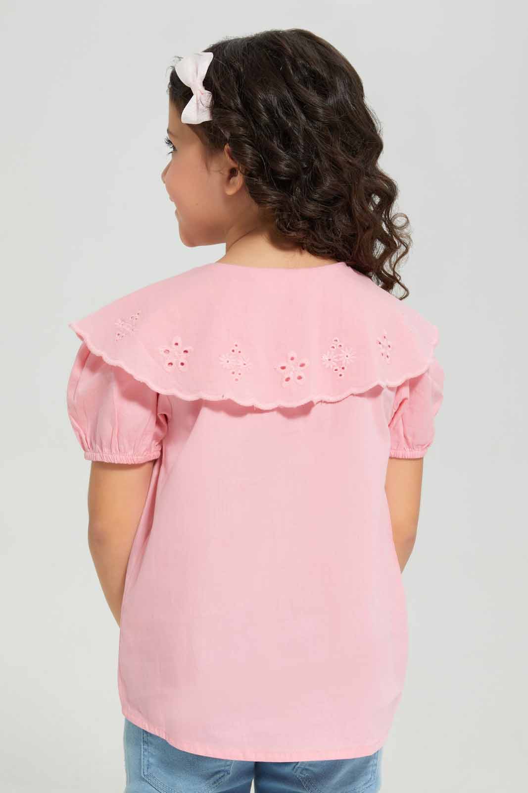 Redtag-Pale-Pink-Collar-Blouse-Category:Blouses,-Colour:Apricot,-Deals:New-In,-Filter:Girls-(2-to-8-Yrs),-GIR-Blouses,-New-In-GIR-APL,-Non-Sale,-Section:Girls-(0-to-14Yrs),-W22A-Girls-2 to 8 Years