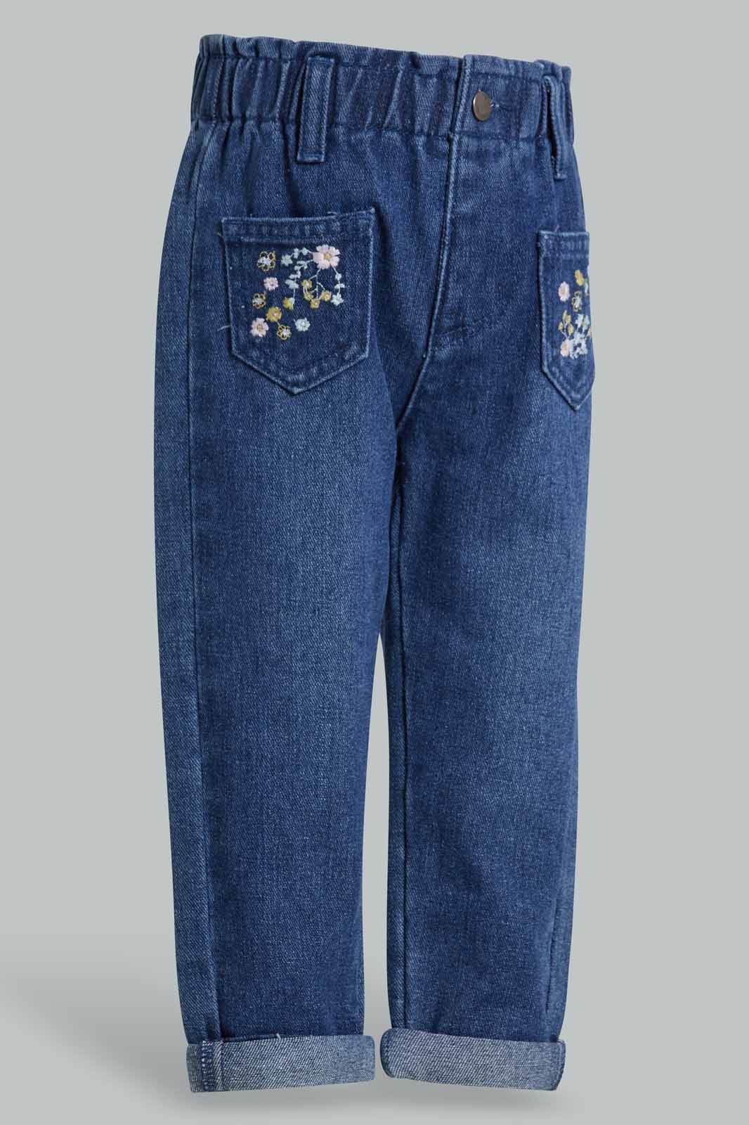 Redtag-Blue-Embroidry-Jean-Category:Jeans,-Colour:Blue,-Deals:New-In,-Filter:Infant-Girls-(3-to-24-Mths),-ING-Jeans,-New-In-ING-APL,-Non-Sale,-Section:Girls-(0-to-14Yrs),-W22A-Infant-Girls-3 to 24 Months