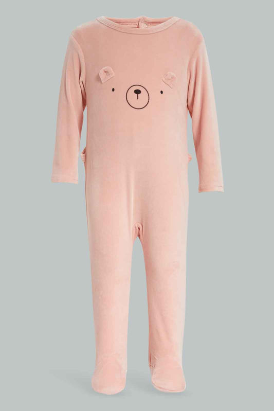 Redtag-Pink-3D-Teddy-Bear-Velour-Sleepsuit-Category:Sleepsuits,-Colour:Apricot,-Deals:New-In,-Dept:New-Born,-Filter:Baby-(0-to-12-Mths),-NBG-Sleepsuits,-New-In-NBG-APL,-Non-Sale,-Section:Girls-(0-to-14Yrs),-W22B-Baby-0 to 12 Months