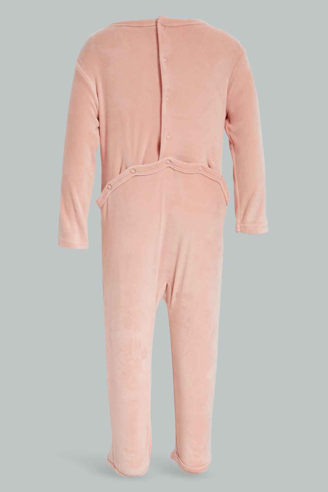 Redtag-Pink-3D-Teddy-Bear-Velour-Sleepsuit-Category:Sleepsuits,-Colour:Apricot,-Deals:New-In,-Dept:New-Born,-Filter:Baby-(0-to-12-Mths),-NBG-Sleepsuits,-New-In-NBG-APL,-Non-Sale,-Section:Girls-(0-to-14Yrs),-W22B-Baby-0 to 12 Months