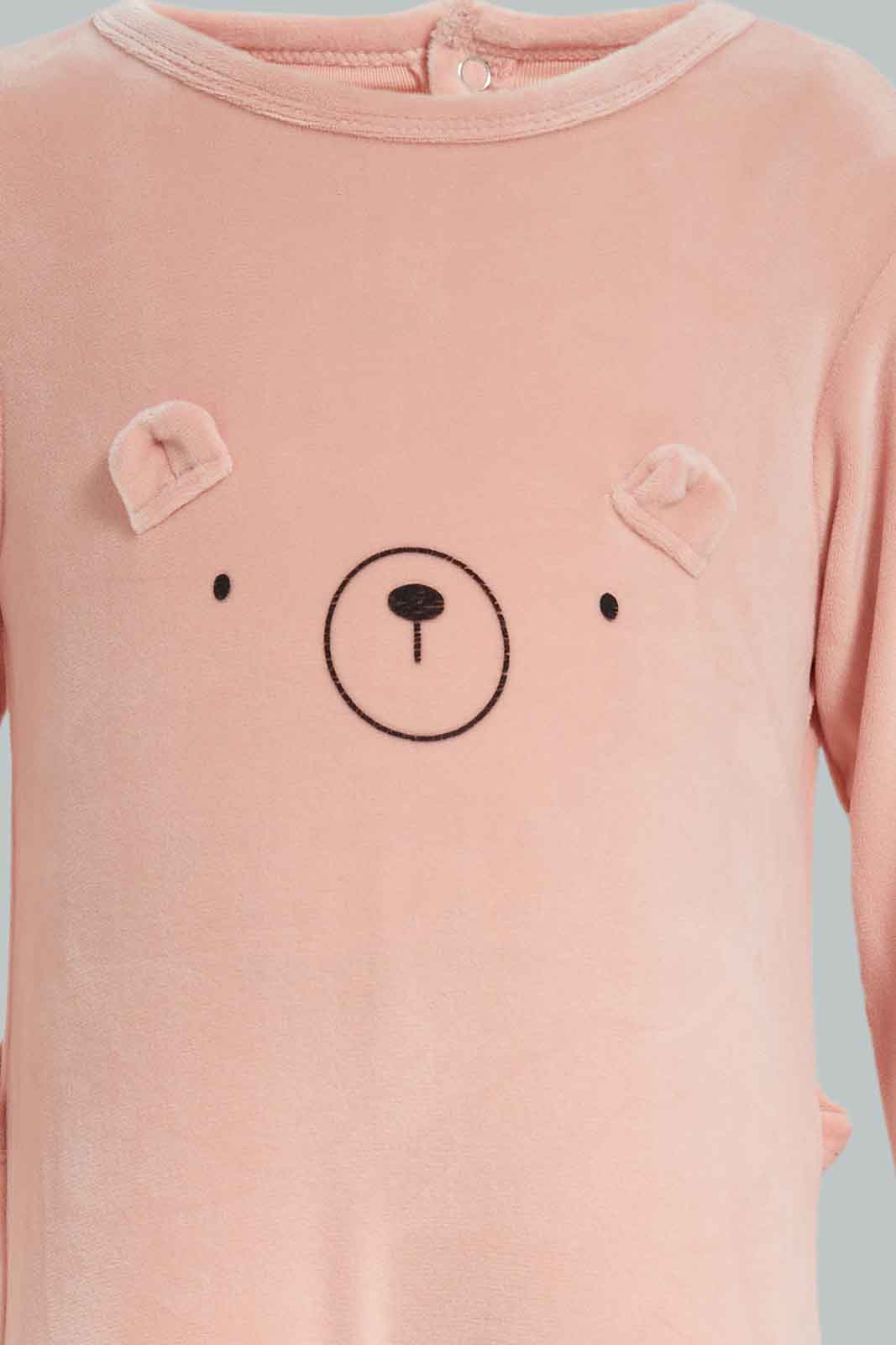 Redtag-Pink-3D-Teddy-Bear-Velour-Sleepsuit-Category:Sleepsuits,-Colour:Apricot,-Deals:New-In,-Dept:New-Born,-Filter:Baby-(0-to-12-Mths),-NBG-Sleepsuits,-New-In-NBG-APL,-Non-Sale,-Section:Girls-(0-to-14Yrs),-W22B-Baby-0 to 12 Months