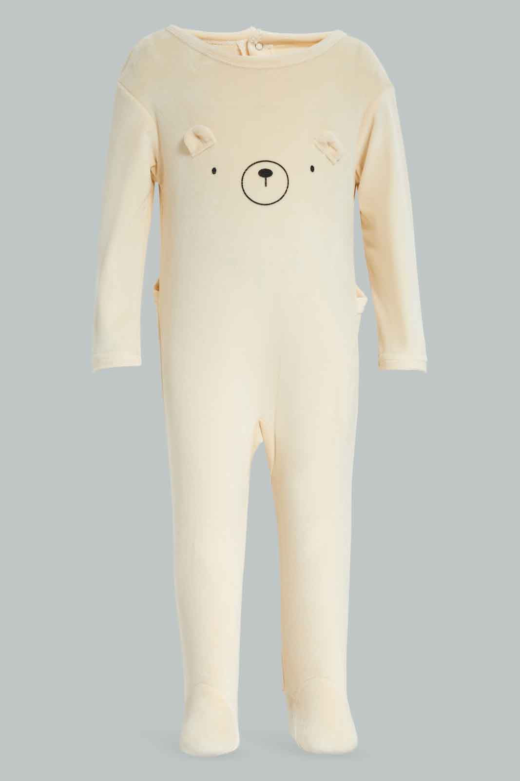 Redtag-White-3D-teddy-Bear-Velour-Sleepsuit-Category:Sleepsuits,-Colour:White,-Deals:New-In,-Dept:New-Born,-Filter:Baby-(0-to-12-Mths),-NBB-Sleepsuits,-New-In-NBB-APL,-Non-Sale,-Section:Boys-(0-to-14Yrs),-W22B-Baby-0 to 12 Months
