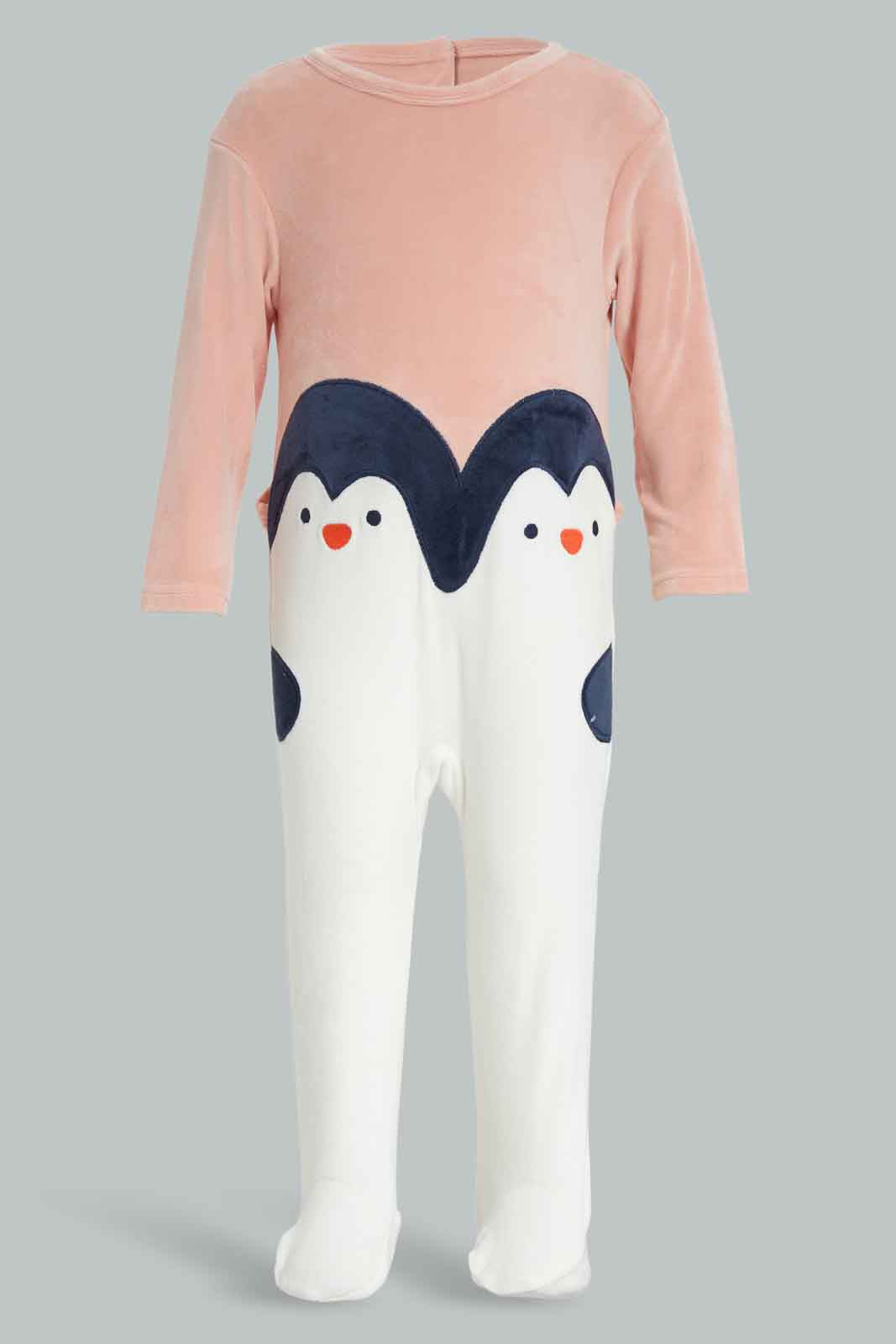 Redtag-Pink-Penguin-Velour-Sleepsuit-Category:Sleepsuits,-Colour:White,-Deals:New-In,-Dept:New-Born,-Filter:Baby-(0-to-12-Mths),-NBB-Sleepsuits,-New-In-NBB-APL,-Non-Sale,-Section:Boys-(0-to-14Yrs),-W22B-Baby-0 to 12 Months