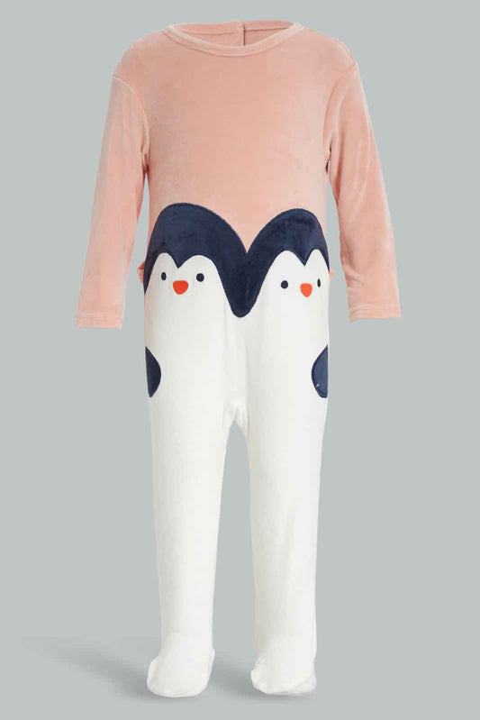 Redtag-Pink-Penguin-Velour-Sleepsuit-Category:Sleepsuits,-Colour:White,-Deals:New-In,-Dept:New-Born,-Filter:Baby-(0-to-12-Mths),-NBB-Sleepsuits,-New-In-NBB-APL,-Non-Sale,-Section:Boys-(0-to-14Yrs),-W22B-Baby-0 to 12 Months