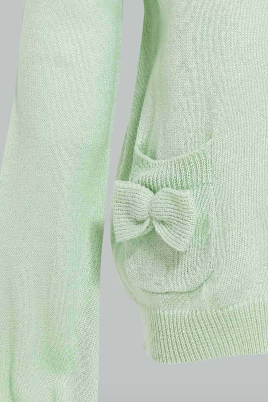 Redtag-Mint-bow-Detail-pockets-cardigan-Category:Cardigans,-Colour:Mint,-Deals:New-In,-Filter:Infant-Girls-(3-to-24-Mths),-ING-Cardigans,-New-In-ING-APL,-Non-Sale,-Section:Girls-(0-to-14Yrs),-W22A-Infant-Girls-3 to 24 Months