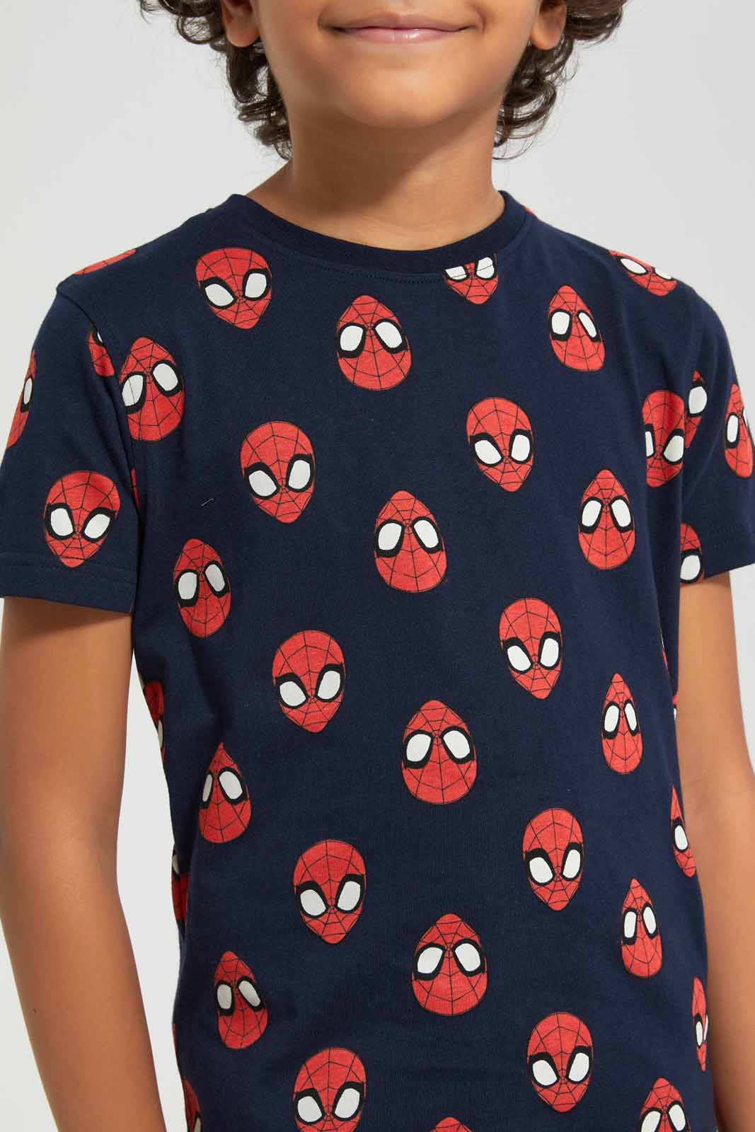 Redtag-Navy-Spiderman-AOP-Short-Sleeve-T-Shirt-BOY-T-Shirts,-Category:T-Shirts,-CHR,-Colour:Navy,-Deals:New-In,-Filter:Boys-(2-to-8-Yrs),-New-In-BOY-APL,-Non-Sale,-Section:Boys-(0-to-14Yrs),-TBL,-W22A-Boys-2 to 8 Years