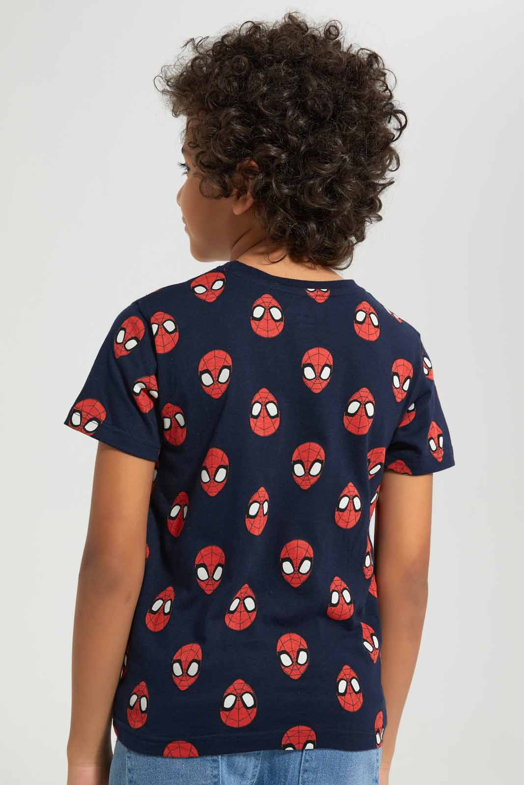Redtag-Navy-Spiderman-AOP-Short-Sleeve-T-Shirt-BOY-T-Shirts,-Category:T-Shirts,-CHR,-Colour:Navy,-Deals:New-In,-Filter:Boys-(2-to-8-Yrs),-New-In-BOY-APL,-Non-Sale,-Section:Boys-(0-to-14Yrs),-TBL,-W22A-Boys-2 to 8 Years