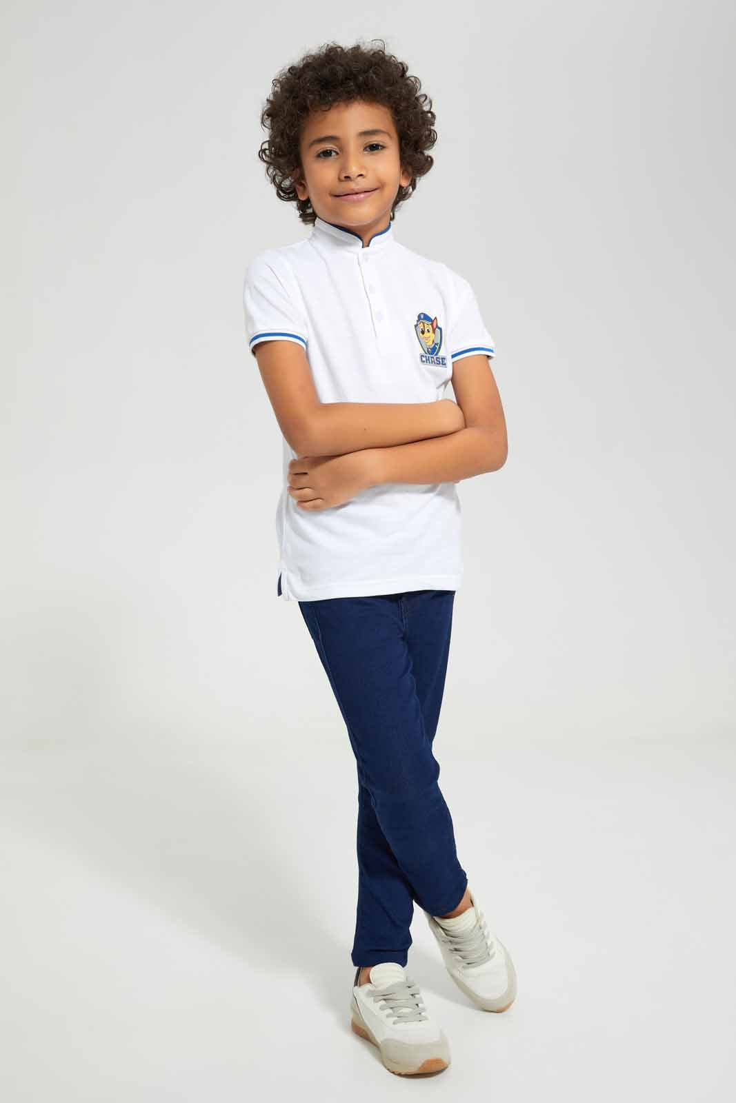 Redtag-White-Paw-Patrol-Stand-Up-Collar-Polo-T-Shirt-BOY-Polo-T-Shirts,-Category:Polo-T-Shirts,-CHR,-Colour:White,-Deals:New-In,-Filter:Boys-(2-to-8-Yrs),-New-In-BOY-APL,-Non-Sale,-Section:Boys-(0-to-14Yrs),-TBL,-W22A-Boys-2 to 8 Years