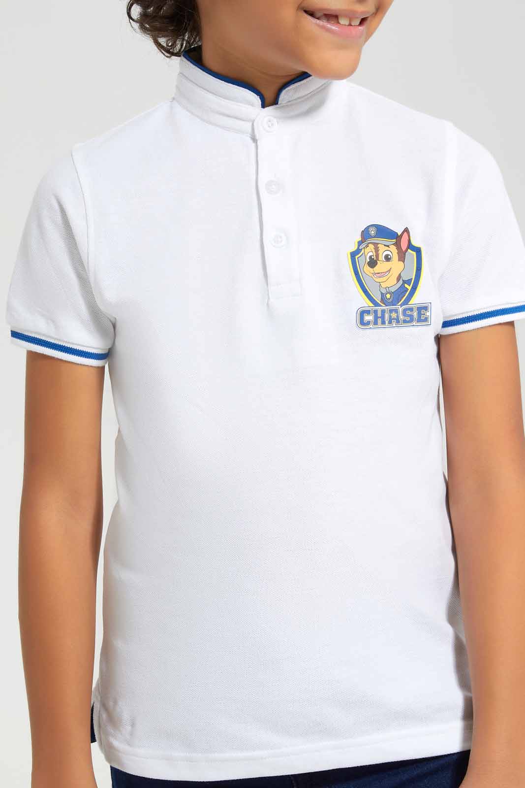 Redtag-White-Paw-Patrol-Stand-Up-Collar-Polo-T-Shirt-BOY-Polo-T-Shirts,-Category:Polo-T-Shirts,-CHR,-Colour:White,-Deals:New-In,-Filter:Boys-(2-to-8-Yrs),-New-In-BOY-APL,-Non-Sale,-Section:Boys-(0-to-14Yrs),-TBL,-W22A-Boys-2 to 8 Years