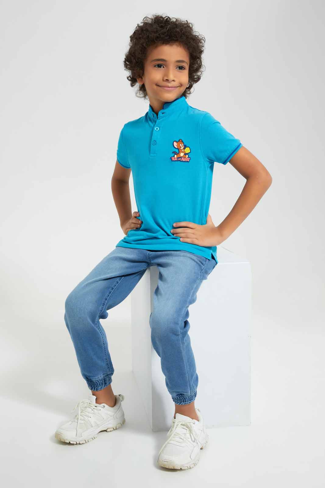 Redtag-Blue-Tom-And-Jerry-Stand-Up-Collar-Polo-T-Shirt-BOY-Polo-T-Shirts,-Category:Polo-T-Shirts,-CHR,-Colour:Blue,-Deals:New-In,-Filter:Boys-(2-to-8-Yrs),-New-In-BOY-APL,-Non-Sale,-Section:Boys-(0-to-14Yrs),-TBL,-W22A-Boys-2 to 8 Years