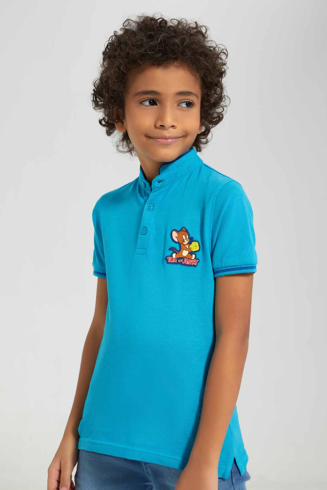 Redtag-Blue-Tom-And-Jerry-Stand-Up-Collar-Polo-T-Shirt-BOY-Polo-T-Shirts,-Category:Polo-T-Shirts,-CHR,-Colour:Blue,-Deals:New-In,-Filter:Boys-(2-to-8-Yrs),-New-In-BOY-APL,-Non-Sale,-Section:Boys-(0-to-14Yrs),-TBL,-W22A-Boys-2 to 8 Years