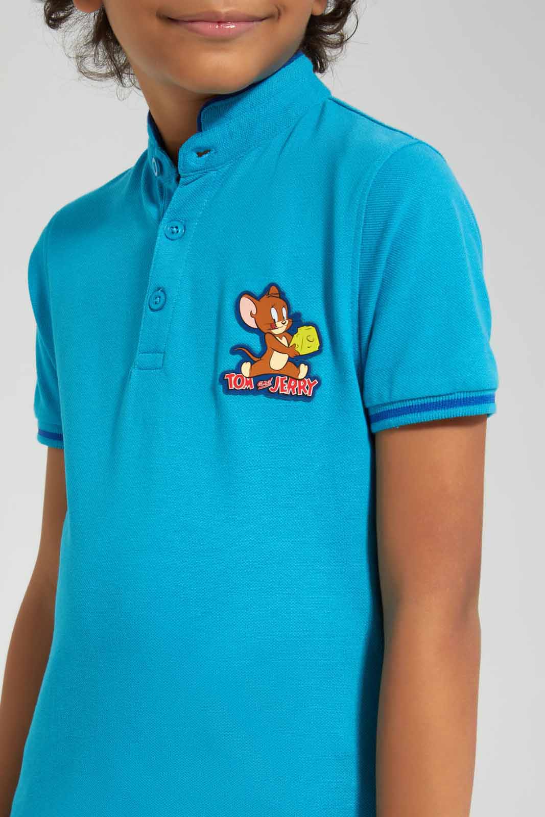 Redtag-Blue-Tom-And-Jerry-Stand-Up-Collar-Polo-T-Shirt-BOY-Polo-T-Shirts,-Category:Polo-T-Shirts,-CHR,-Colour:Blue,-Deals:New-In,-Filter:Boys-(2-to-8-Yrs),-New-In-BOY-APL,-Non-Sale,-Section:Boys-(0-to-14Yrs),-TBL,-W22A-Boys-2 to 8 Years