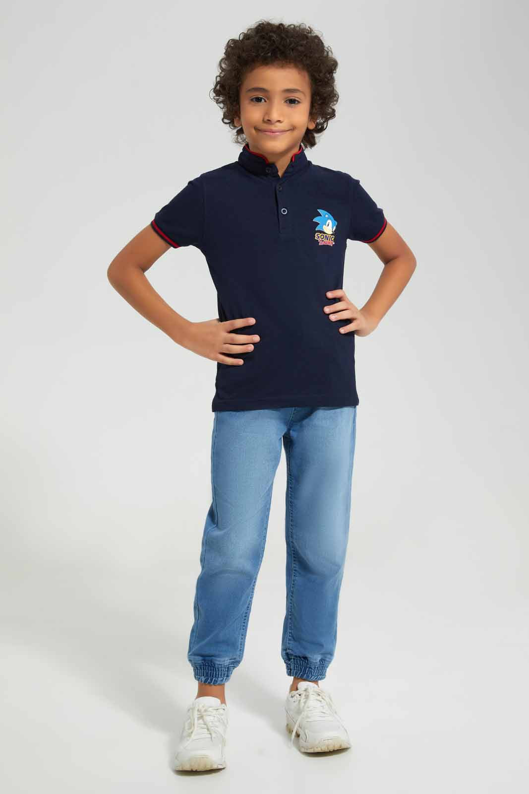 Redtag-Navy-Sonic-Stand-Up-Collar-Polo-T-Shirt-BOY-Polo-T-Shirts,-Category:Polo-T-Shirts,-CHR,-Colour:Navy,-Deals:New-In,-Filter:Boys-(2-to-8-Yrs),-New-In-BOY-APL,-Non-Sale,-Section:Boys-(0-to-14Yrs),-TBL,-W22A-Boys-2 to 8 Years