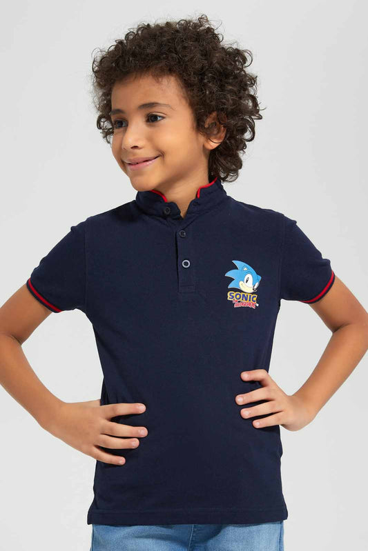 Redtag-Navy-Sonic-Stand-Up-Collar-Polo-T-Shirt-BOY-Polo-T-Shirts,-Category:Polo-T-Shirts,-CHR,-Colour:Navy,-Deals:New-In,-Filter:Boys-(2-to-8-Yrs),-New-In-BOY-APL,-Non-Sale,-Section:Boys-(0-to-14Yrs),-TBL,-W22A-Boys-2 to 8 Years