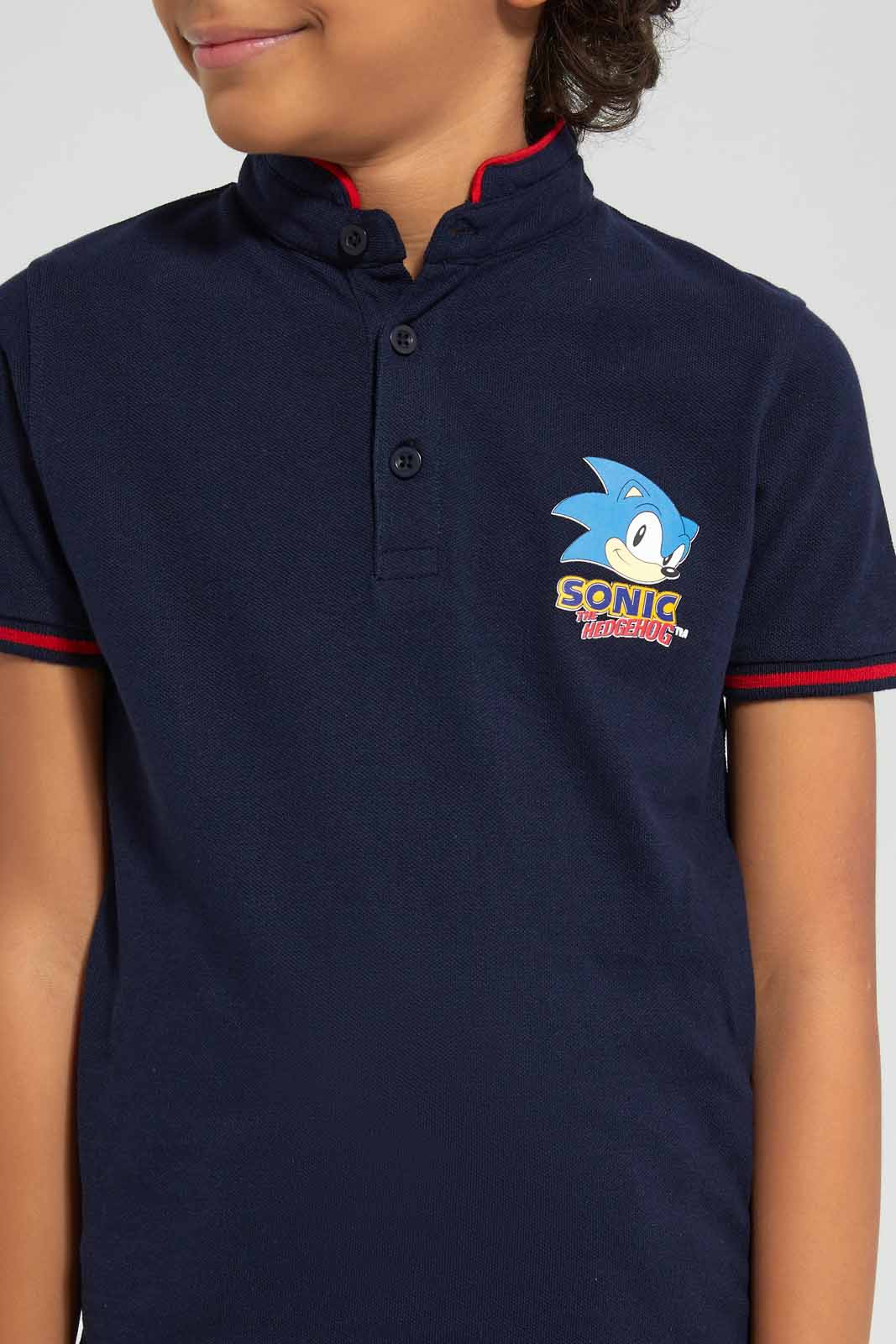 Redtag-Navy-Sonic-Stand-Up-Collar-Polo-T-Shirt-BOY-Polo-T-Shirts,-Category:Polo-T-Shirts,-CHR,-Colour:Navy,-Deals:New-In,-Filter:Boys-(2-to-8-Yrs),-New-In-BOY-APL,-Non-Sale,-Section:Boys-(0-to-14Yrs),-TBL,-W22A-Boys-2 to 8 Years