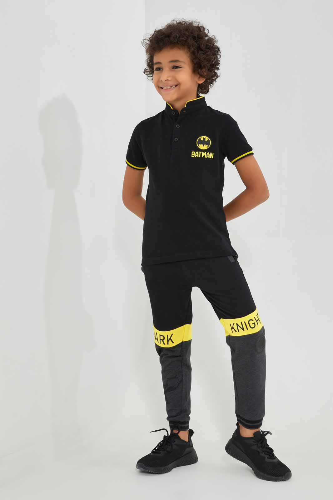 Redtag-Balck-Batman-Stand-Up-Collar-Polo-T-Shirt-BOY-Polo-T-Shirts,-Category:Polo-T-Shirts,-CHR,-Colour:Black,-Deals:New-In,-Filter:Boys-(2-to-8-Yrs),-New-In-BOY-APL,-Non-Sale,-Section:Boys-(0-to-14Yrs),-TBL,-W22A-Boys-2 to 8 Years