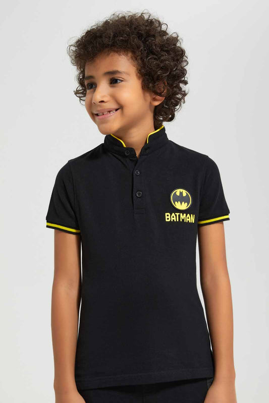 Redtag-Balck-Batman-Stand-Up-Collar-Polo-T-Shirt-BOY-Polo-T-Shirts,-Category:Polo-T-Shirts,-CHR,-Colour:Black,-Deals:New-In,-Filter:Boys-(2-to-8-Yrs),-New-In-BOY-APL,-Non-Sale,-Section:Boys-(0-to-14Yrs),-TBL,-W22A-Boys-2 to 8 Years