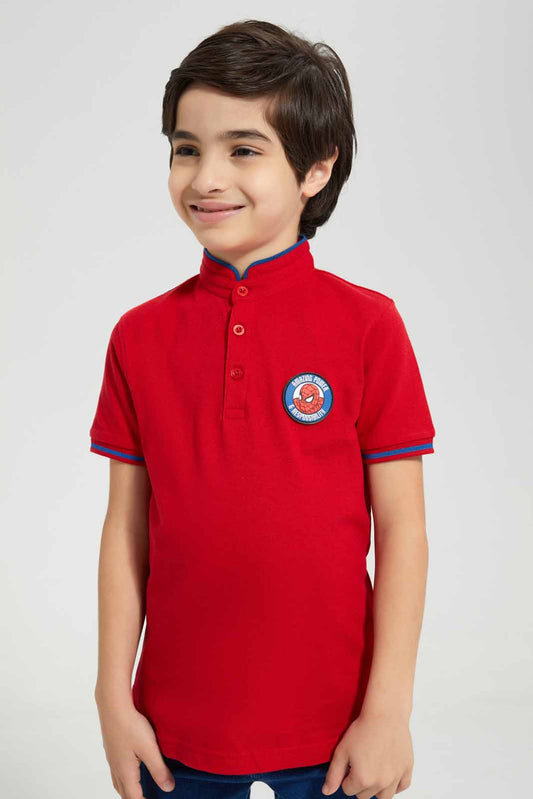 Redtag-Red-Spiderman-Stand-Up-Collar-Polo-T-Shirt-BOY-Polo-T-Shirts,-Category:Polo-T-Shirts,-CHR,-Colour:Red,-Deals:New-In,-Filter:Boys-(2-to-8-Yrs),-New-In-BOY-APL,-Non-Sale,-Section:Boys-(0-to-14Yrs),-TBL,-W22A-Boys-2 to 8 Years
