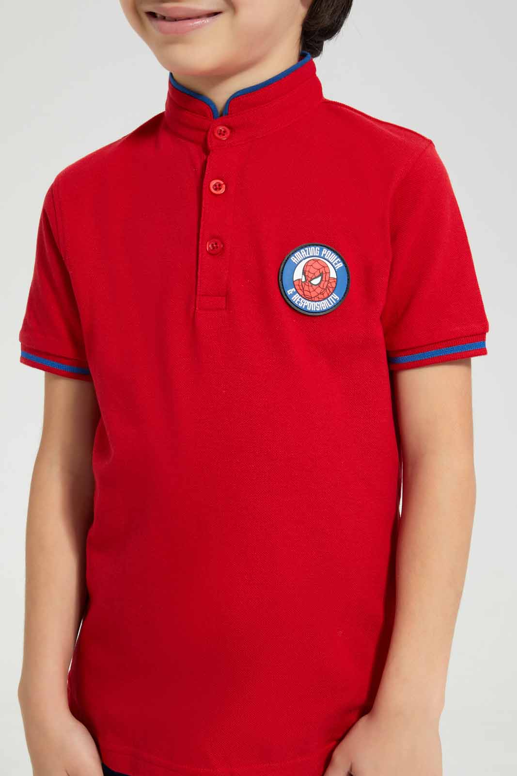 Redtag-Red-Spiderman-Stand-Up-Collar-Polo-T-Shirt-BOY-Polo-T-Shirts,-Category:Polo-T-Shirts,-CHR,-Colour:Red,-Deals:New-In,-Filter:Boys-(2-to-8-Yrs),-New-In-BOY-APL,-Non-Sale,-Section:Boys-(0-to-14Yrs),-TBL,-W22A-Boys-2 to 8 Years