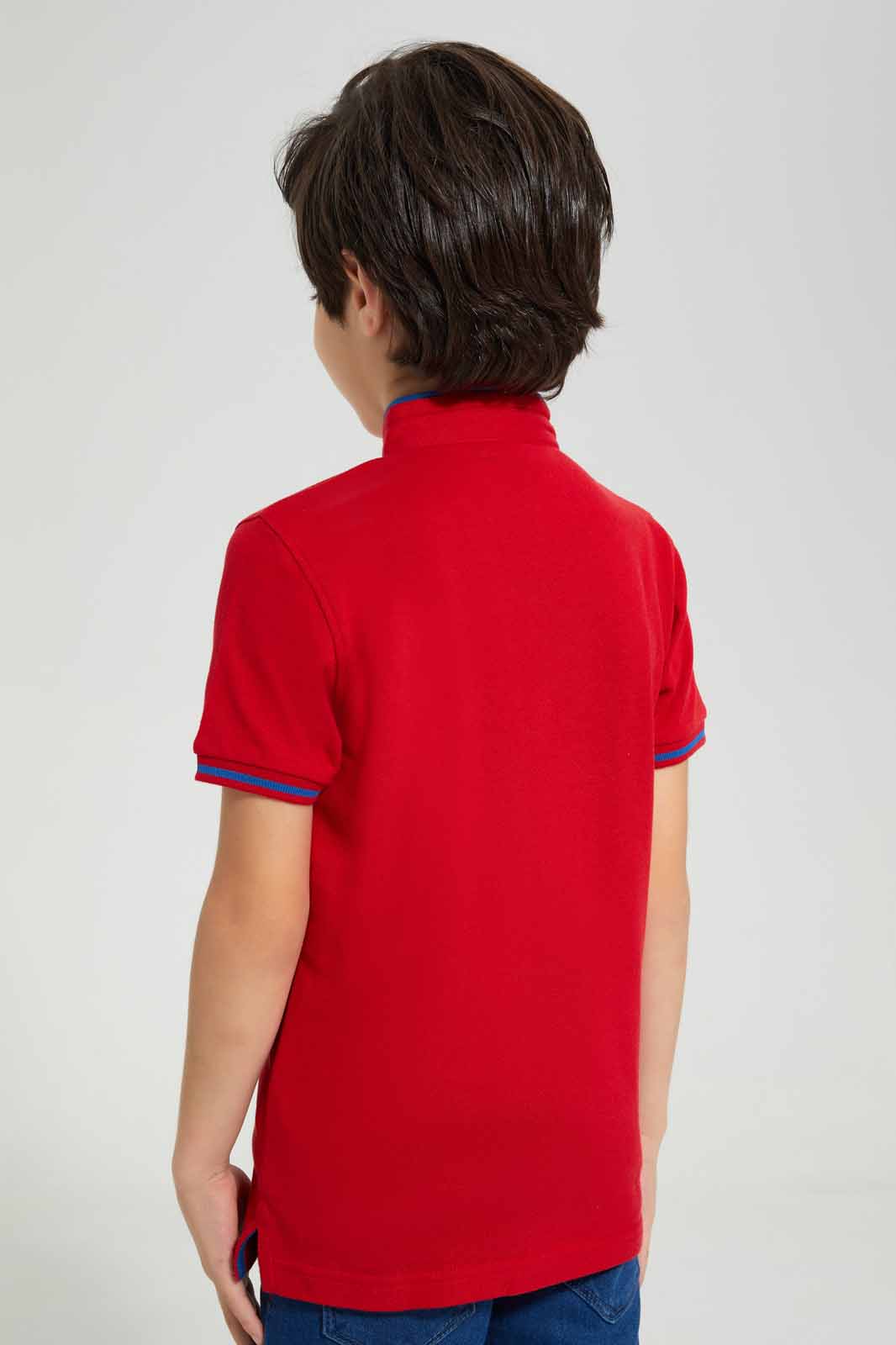 Redtag-Red-Spiderman-Stand-Up-Collar-Polo-T-Shirt-BOY-Polo-T-Shirts,-Category:Polo-T-Shirts,-CHR,-Colour:Red,-Deals:New-In,-Filter:Boys-(2-to-8-Yrs),-New-In-BOY-APL,-Non-Sale,-Section:Boys-(0-to-14Yrs),-TBL,-W22A-Boys-2 to 8 Years