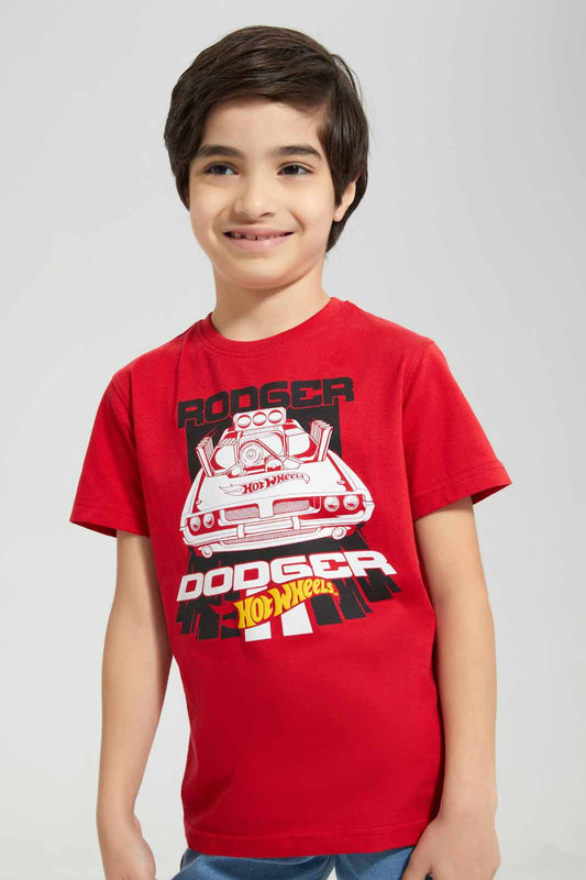 Redtag-Red-Hot-Wheel-Short-Sleeve-T-Shirt-BOY-T-Shirts,-Category:T-Shirts,-CHR,-Colour:Red,-Deals:New-In,-Filter:Boys-(2-to-8-Yrs),-New-In-BOY-APL,-Non-Sale,-Section:Boys-(0-to-14Yrs),-TBL,-W22A-Boys-2 to 8 Years