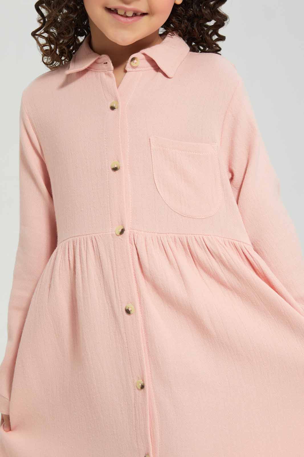 Redtag-Peach-Collar-Dress-Category:Dresses,-Colour:Apricot,-Deals:New-In,-Filter:Girls-(2-to-8-Yrs),-GIR-Dresses,-New-In-GIR-APL,-Non-Sale,-Section:Girls-(0-to-14Yrs),-W22A-Girls-2 to 8 Years