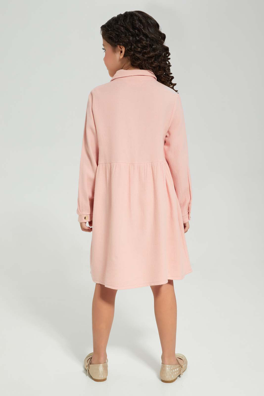 Redtag-Peach-Collar-Dress-Category:Dresses,-Colour:Apricot,-Deals:New-In,-Filter:Girls-(2-to-8-Yrs),-GIR-Dresses,-New-In-GIR-APL,-Non-Sale,-Section:Girls-(0-to-14Yrs),-W22A-Girls-2 to 8 Years