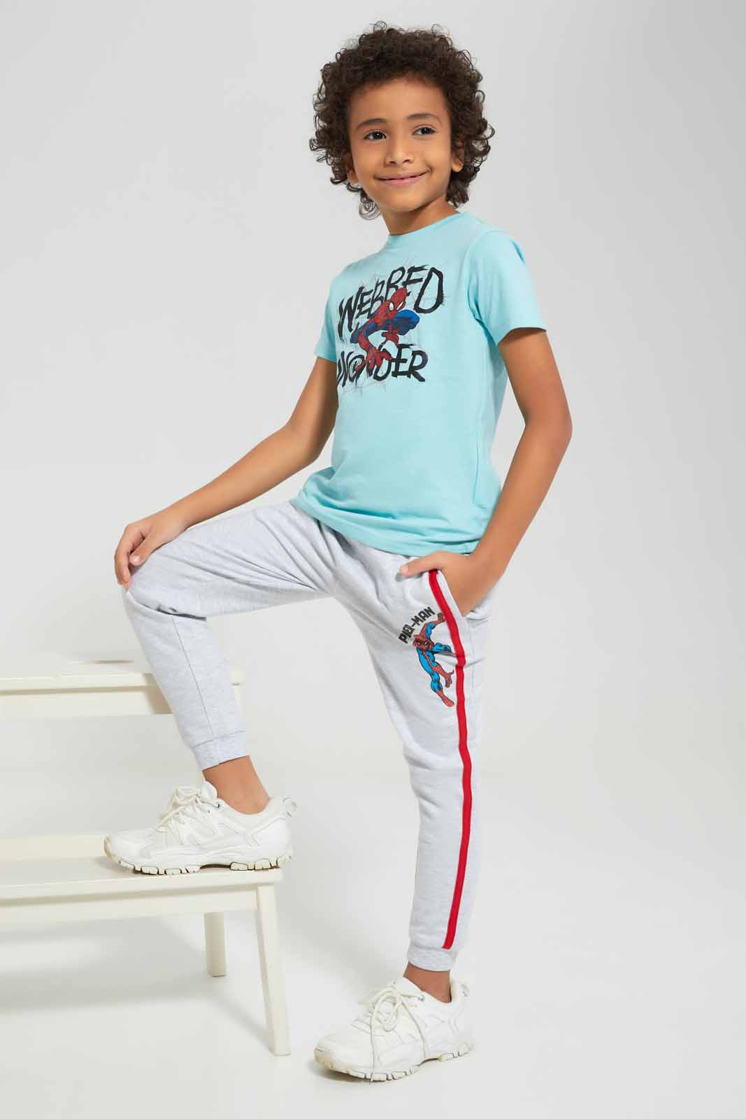 Redtag-Blue-Spidrman-Graphic-Character-Short-Sleeve-T-Shirt-BOY-T-Shirts,-Category:T-Shirts,-CHR,-Colour:Blue,-Deals:New-In,-Filter:Boys-(2-to-8-Yrs),-New-In-BOY-APL,-Non-Sale,-Section:Boys-(0-to-14Yrs),-TBL,-W22A-Boys-2 to 8 Years