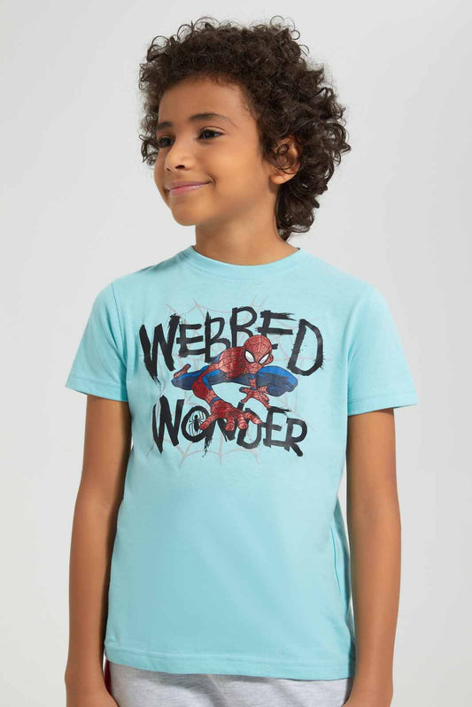 Redtag-Blue-Spidrman-Graphic-Character-Short-Sleeve-T-Shirt-BOY-T-Shirts,-Category:T-Shirts,-CHR,-Colour:Blue,-Deals:New-In,-Filter:Boys-(2-to-8-Yrs),-New-In-BOY-APL,-Non-Sale,-Section:Boys-(0-to-14Yrs),-TBL,-W22A-Boys-2 to 8 Years