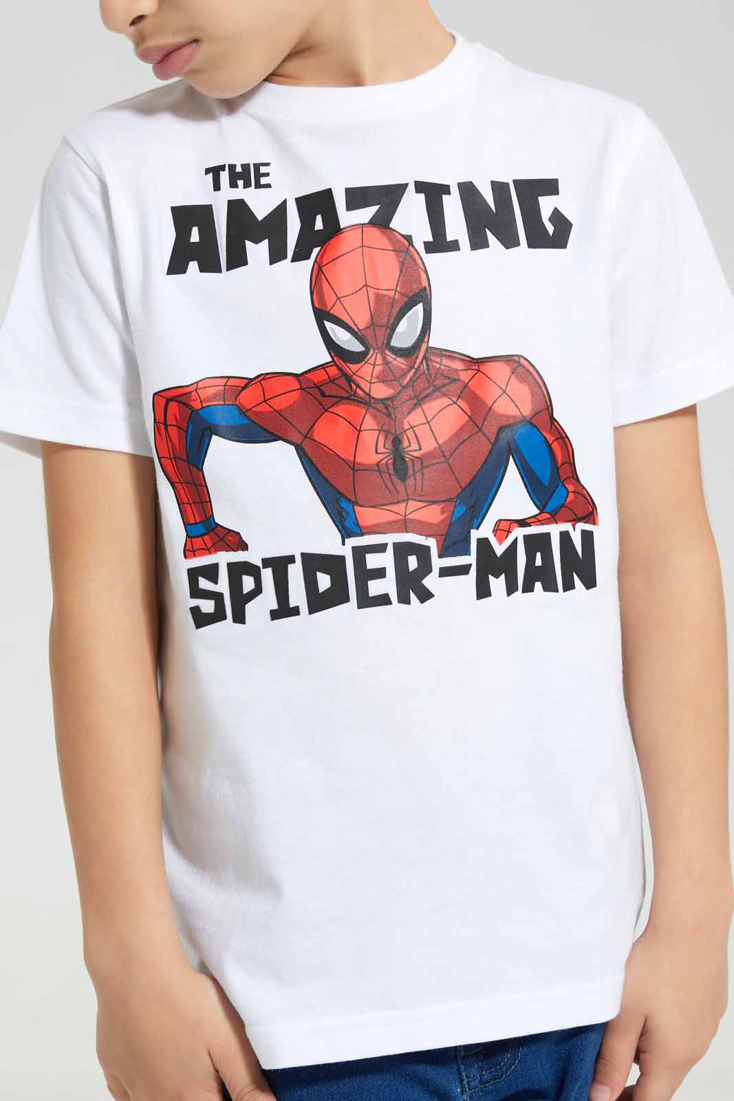 Redtag-White-Spiderman-Graphic-Character-Short-Sleeve-T-Shirt-BOY-T-Shirts,-Category:T-Shirts,-CHR,-Colour:White,-Deals:New-In,-Filter:Boys-(2-to-8-Yrs),-New-In-BOY-APL,-Non-Sale,-Section:Boys-(0-to-14Yrs),-TBL,-W22A-Boys-2 to 8 Years