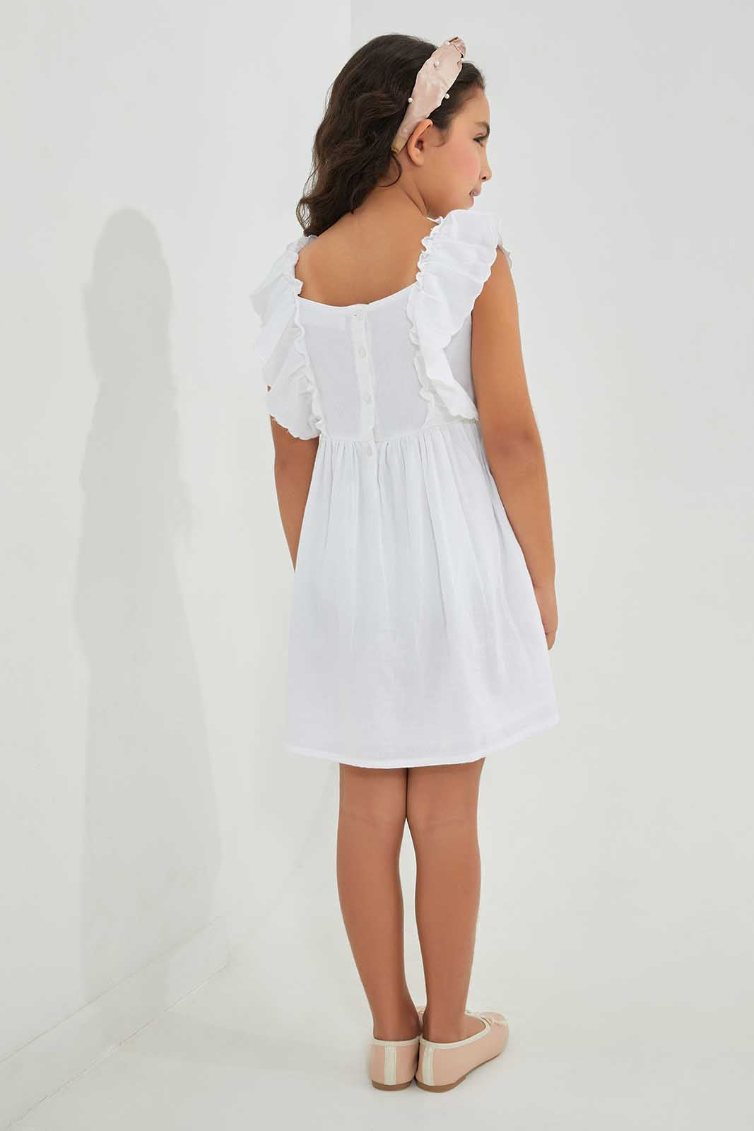 Redtag-White-With-Ruffel-Sleeve-Dress-Category:Dresses,-Colour:White,-Deals:New-In,-Filter:Girls-(2-to-8-Yrs),-GIR-Dresses,-New-In-GIR-APL,-Non-Sale,-Section:Girls-(0-to-14Yrs),-W22A-Girls-2 to 8 Years