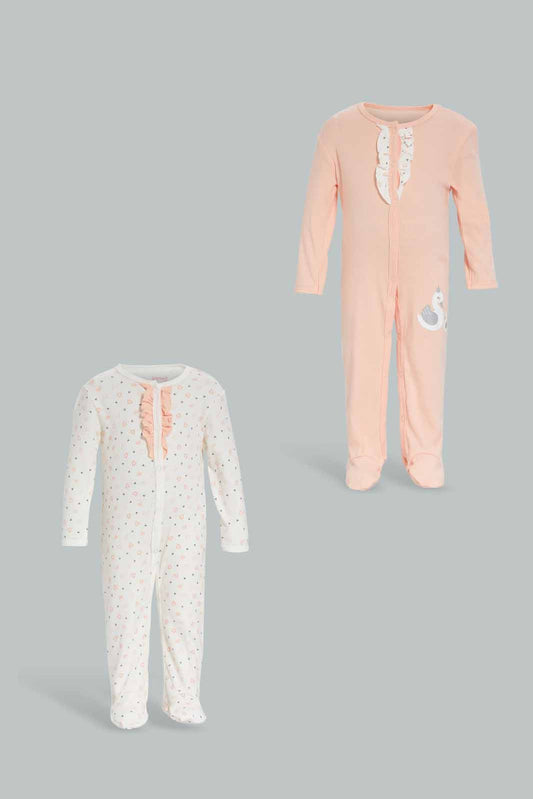 Redtag-Pink-Coral-Swan-2-Piece-Sleep-Suit-Category:Sleepsuits,-Colour:Apricot,-Deals:New-In,-Dept:New-Born,-Filter:Baby-(0-to-12-Mths),-NBG-Sleepsuits,-New-In-NBG-APL,-Non-Sale,-Section:Girls-(0-to-14Yrs),-W22A-Baby-0 to 12 Months