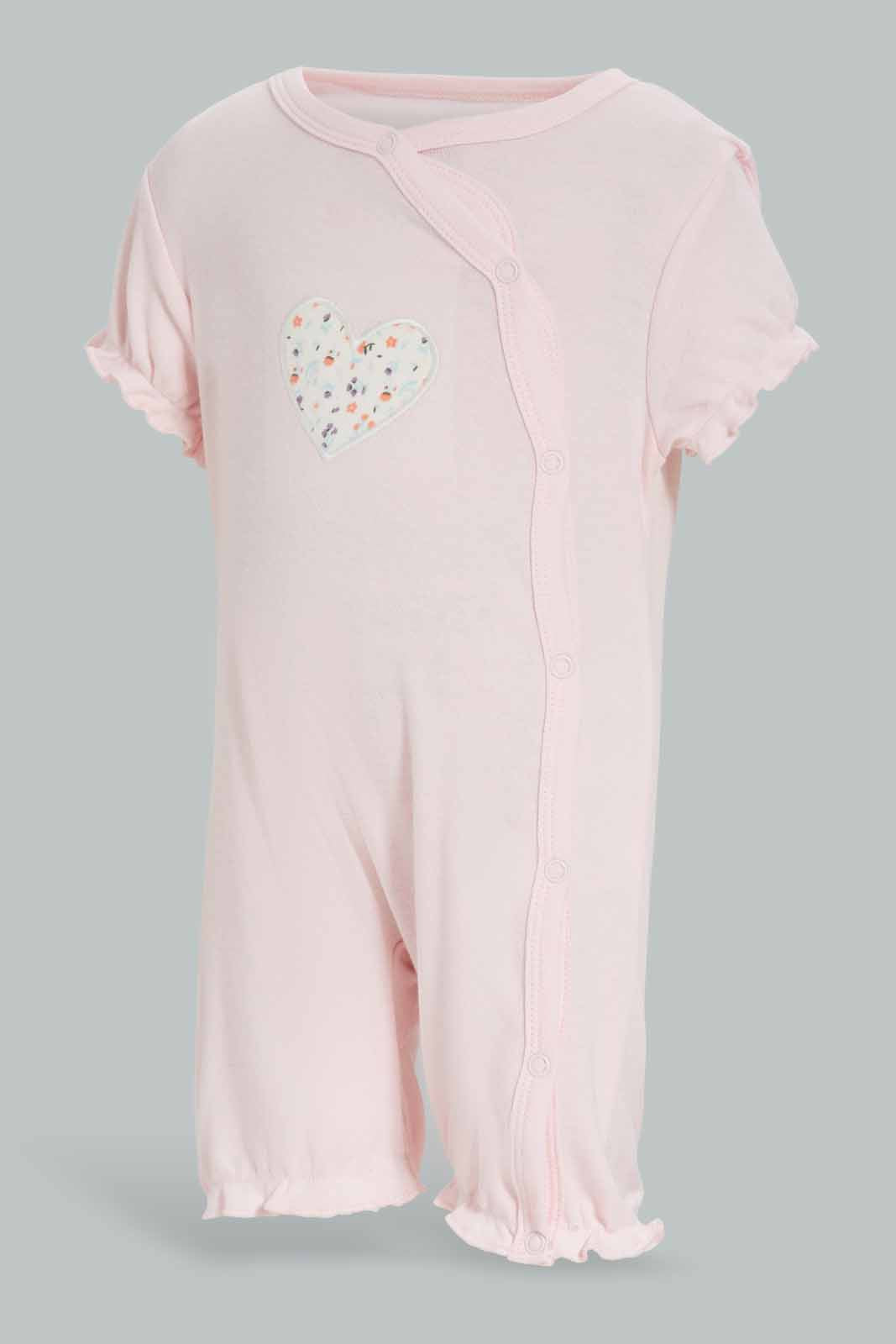 Redtag-Pink-Floral-2-Piece-Pack-Rompers-Category:Rompers,-Colour:Apricot,-Deals:New-In,-Dept:New-Born,-Filter:Baby-(0-to-12-Mths),-NBG-Rompers,-New-In-NBG-APL,-Non-Sale,-Section:Girls-(0-to-14Yrs),-W22A-Baby-0 to 12 Months