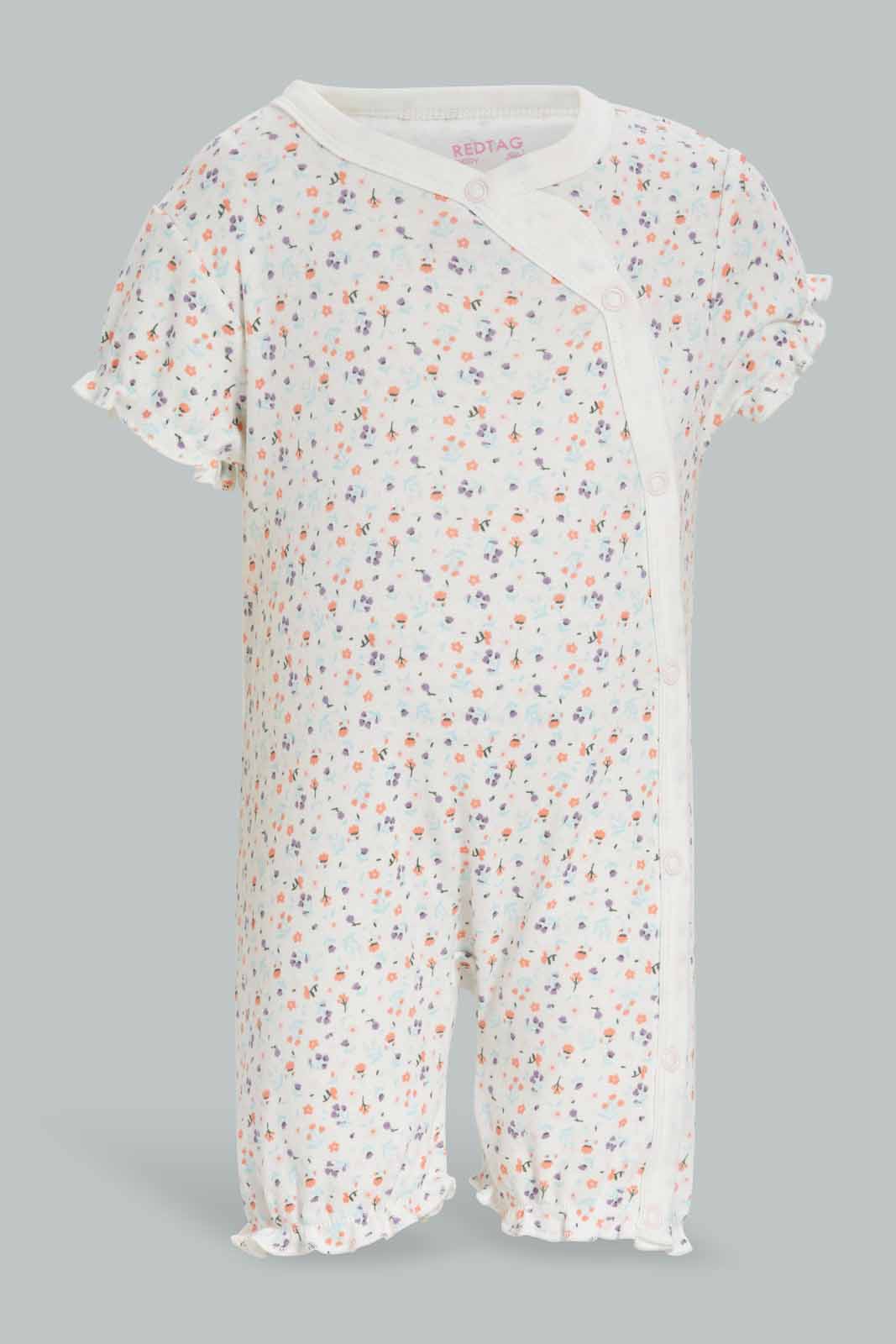 Redtag-Pink-Floral-2-Piece-Pack-Rompers-Category:Rompers,-Colour:Apricot,-Deals:New-In,-Dept:New-Born,-Filter:Baby-(0-to-12-Mths),-NBG-Rompers,-New-In-NBG-APL,-Non-Sale,-Section:Girls-(0-to-14Yrs),-W22A-Baby-0 to 12 Months